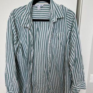 Green and White Striped Button Down